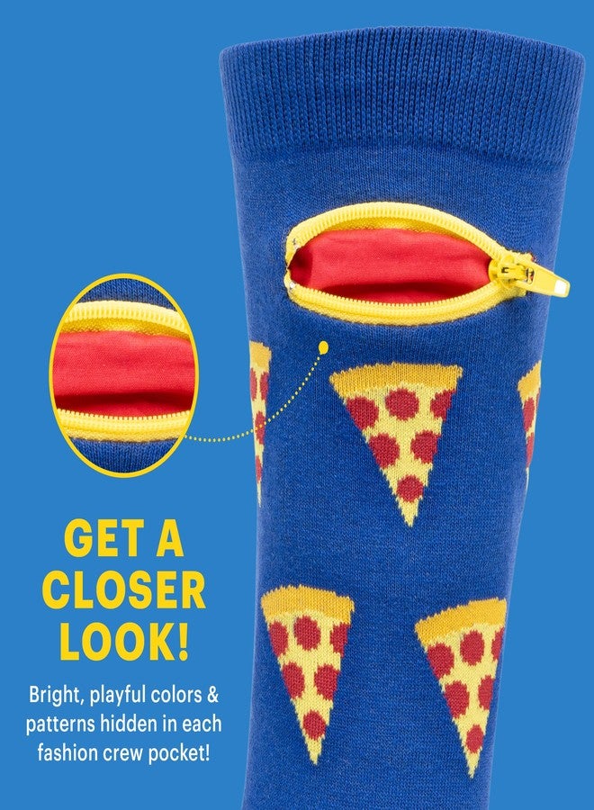 Pocket Socks Fashion Print Crew Socks for Women & Men - Anti Theft Novelty Socks w/Hidden Zipper Stash Spot Pocket for Travel ID, Keys, Cash - Pizza Party - Image 5